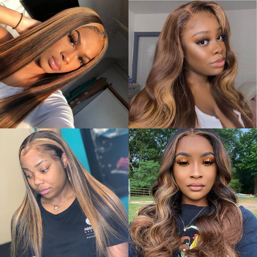 Highlight P4/27 Body Wave Bundles With Closure Human Hair Bundles With 4x4 T Lace Closure Malaysian Remy Hair Bleached Knot