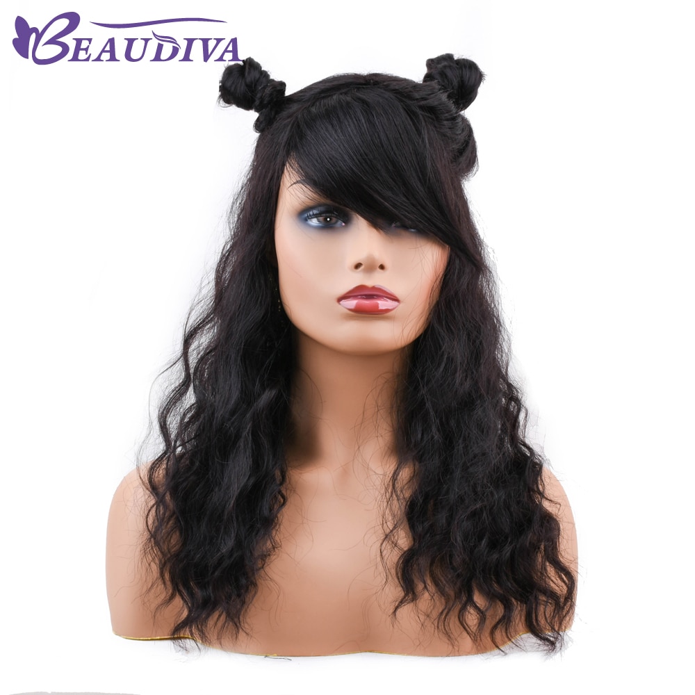 BEAUDIVA Human Hair Wigs Ocean Body Wave Hair Wigs With Bangs For Women Human Hair Wig Natural Color Machine Wigs