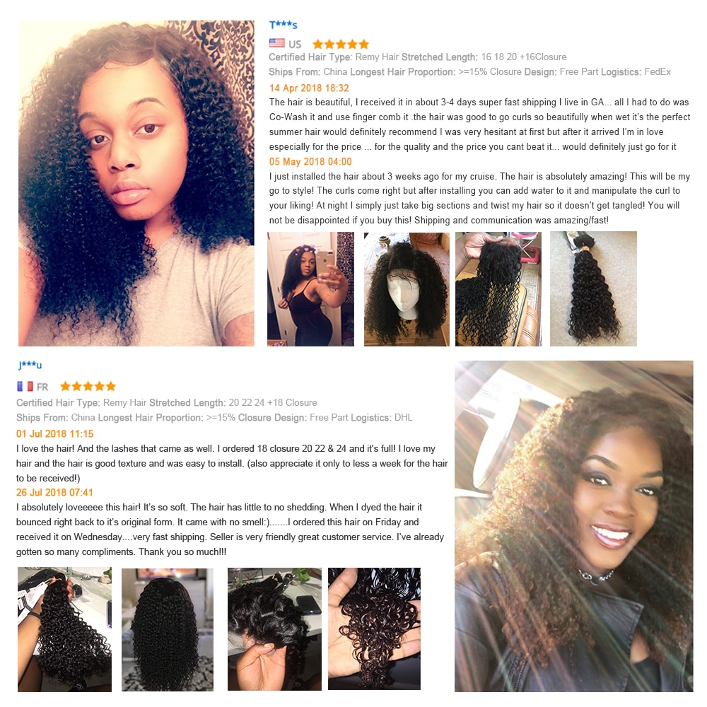 BEAUDIVA Brazilian Hair Weave Bundles Remy Hair Bundles 3Pcs With Closure 4*4  Kinky Curly Bundles With Closure Hair Extension
