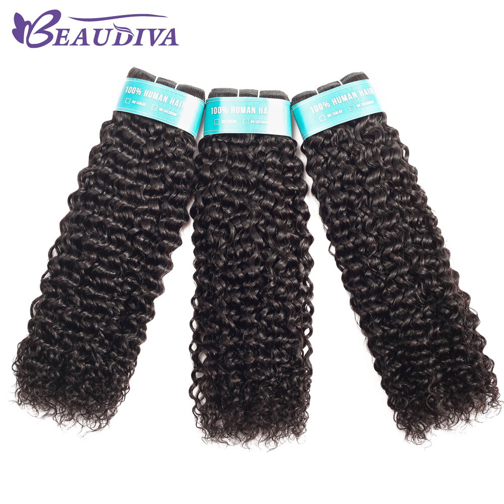 BEAUDIVA Brazilian Hair Weave Bundles Remy Hair Bundles 3Pcs With Closure 4*4  Kinky Curly Bundles With Closure Hair Extension