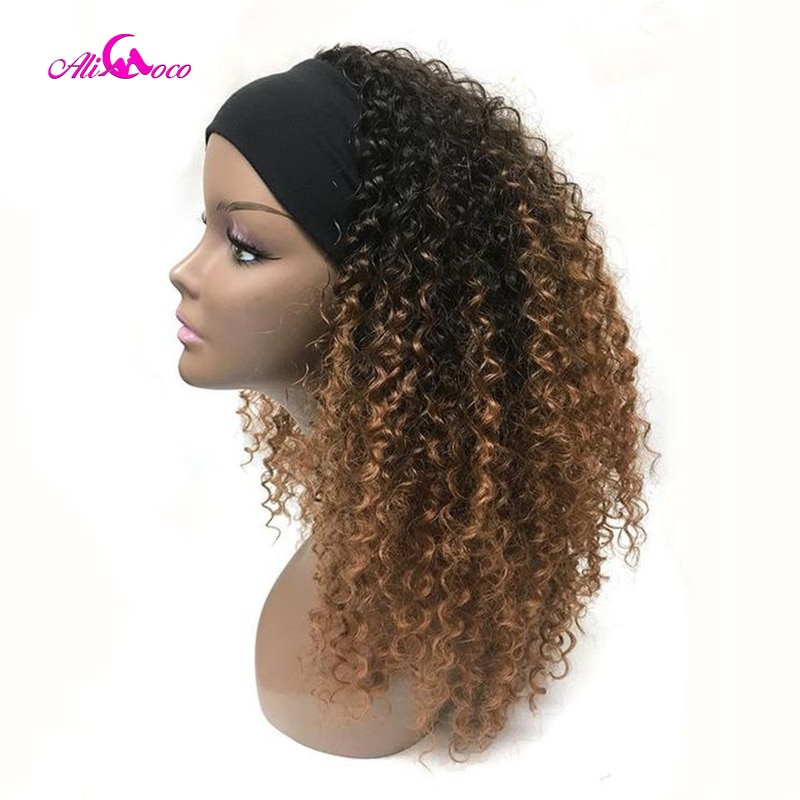 Afro Curl Human Hair Wig For Black Women Chocolate Brown Colored Curly Headband Wig 200 Density Curly Human Hair Wig Ali Coco