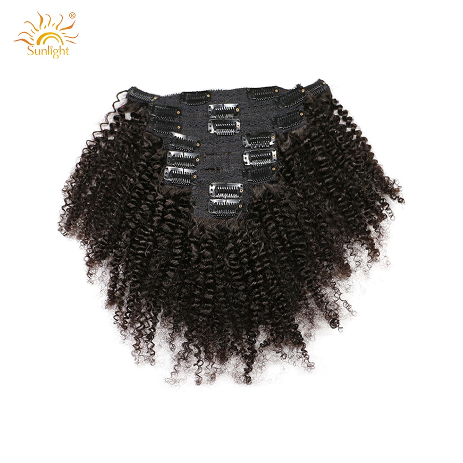 Afro Kinky Curly Clip-in Full Head Hair Extensions Human Hair 8pcs/set Mongolian Natural Color 120g Remy Hair Hair Clips
